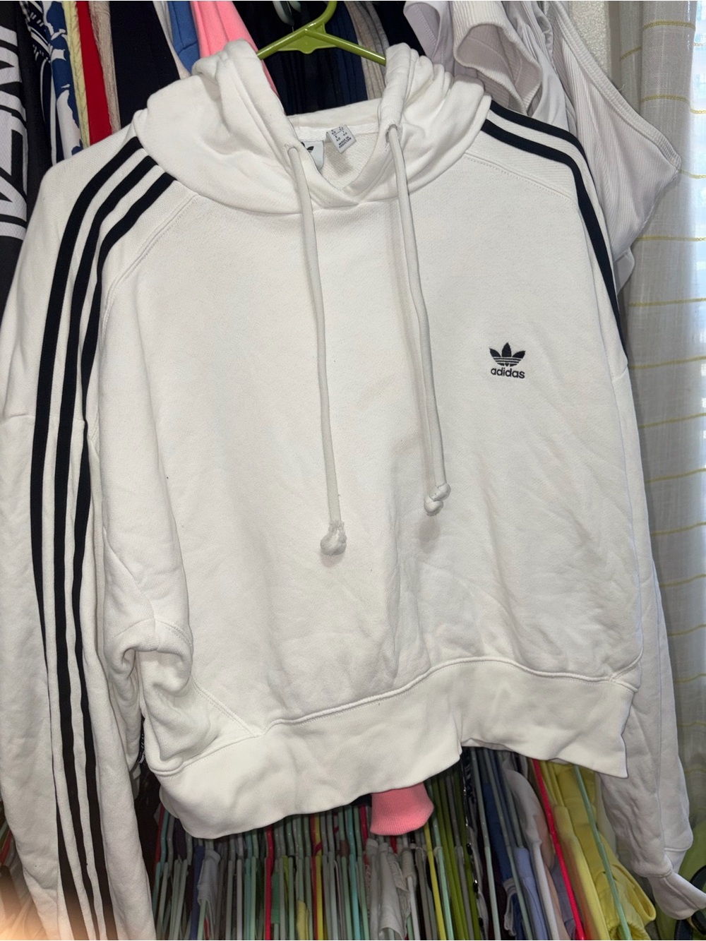 adidas White Hoodie Sweatshirt with Black Stripes